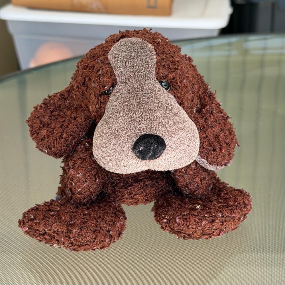 Russ Berrie FLATFOOT Brown Grey Puppy Dog Plush Stuffed Animal 90s Toy